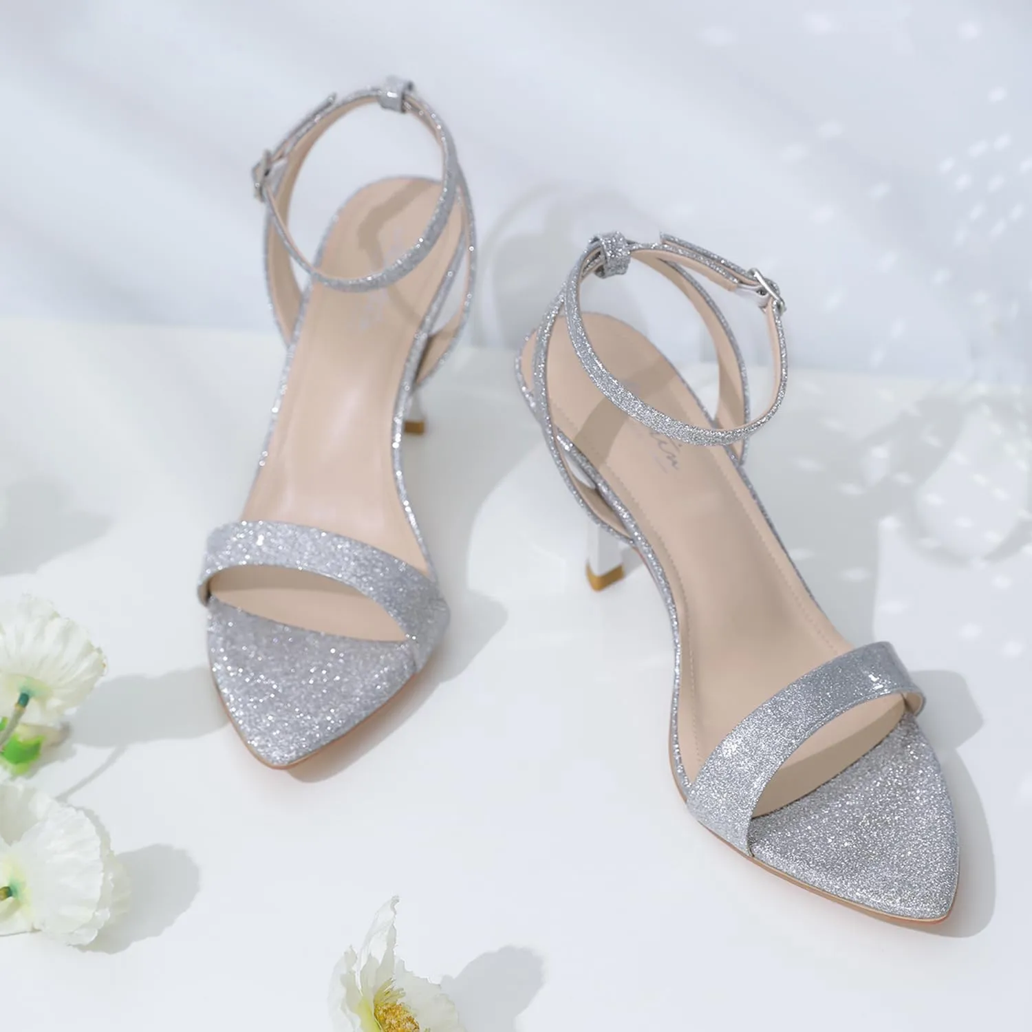 Mostrin Heels for Women Strappy Lace Up Ankle Strap Heels Pointed Open Toe Stiletto High Heeled Sandals for Prom, Party, Daily