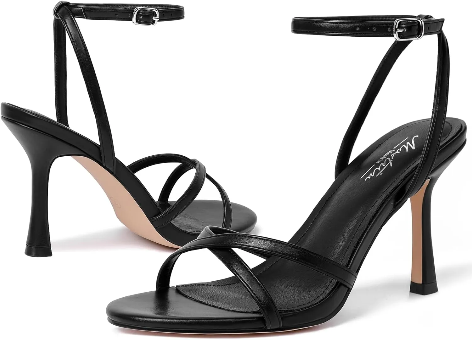 Mostrin Strappy Heels for Women Lace Up Ankle Strap Round Open Toe Stiletto High Heels Women's Heeled Sandals for Prom, Party, Daily