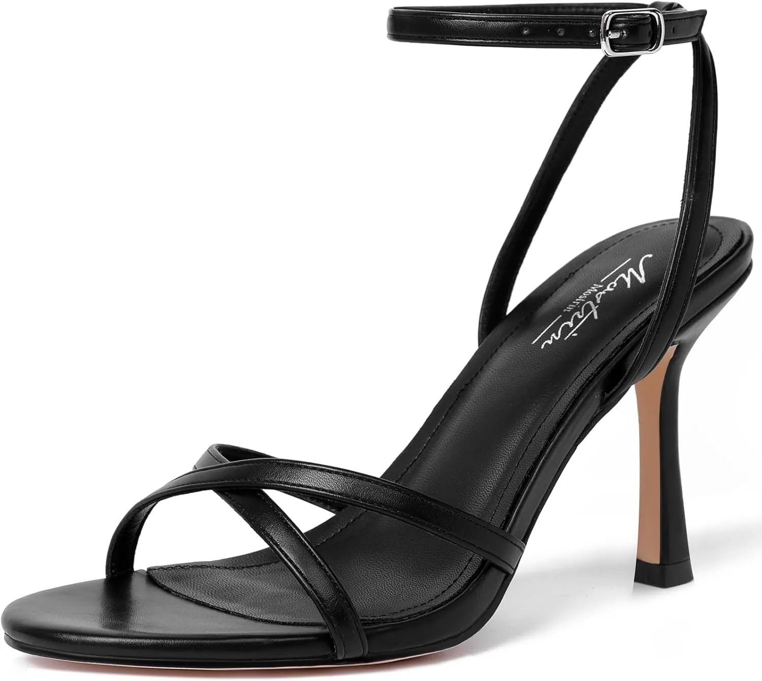 Mostrin Strappy Heels for Women Lace Up Ankle Strap Round Open Toe Stiletto High Heels Women's Heeled Sandals for Prom, Party, Daily