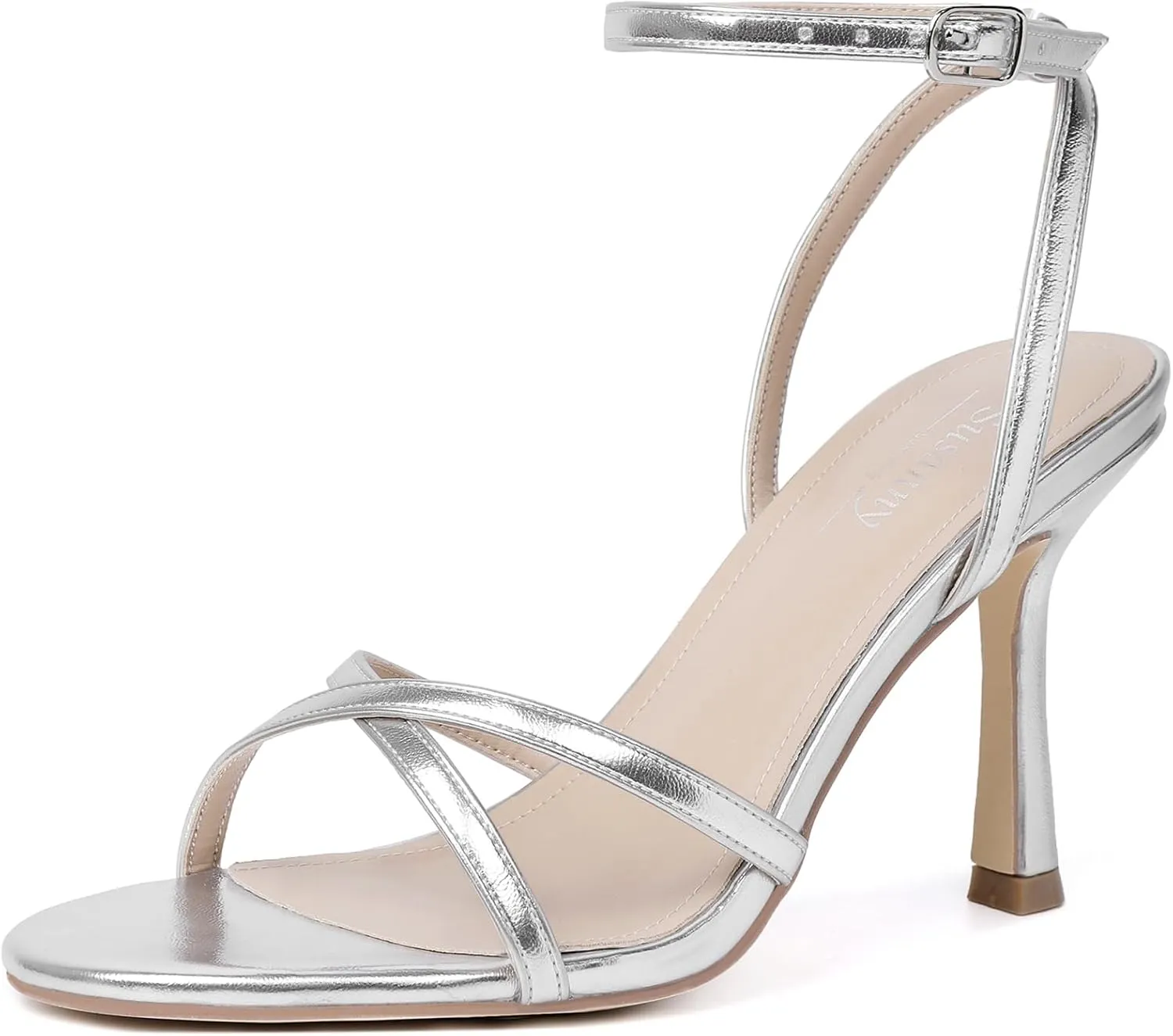 Mostrin Strappy Heels for Women Lace Up Ankle Strap Round Open Toe Stiletto High Heels Women's Heeled Sandals for Prom, Party, Daily