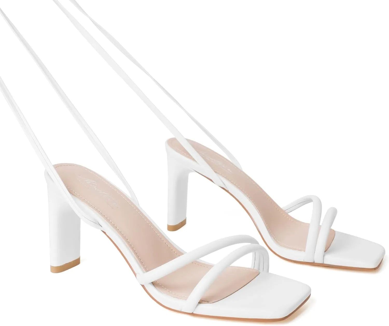Mostrin Womens Sandals Strappy Heels for Women Ankle Strap Lace Up Heels Square Open Toe Heels Tie Up Stiletto High Heeled Sandals for Prom, Party, Daily Wear