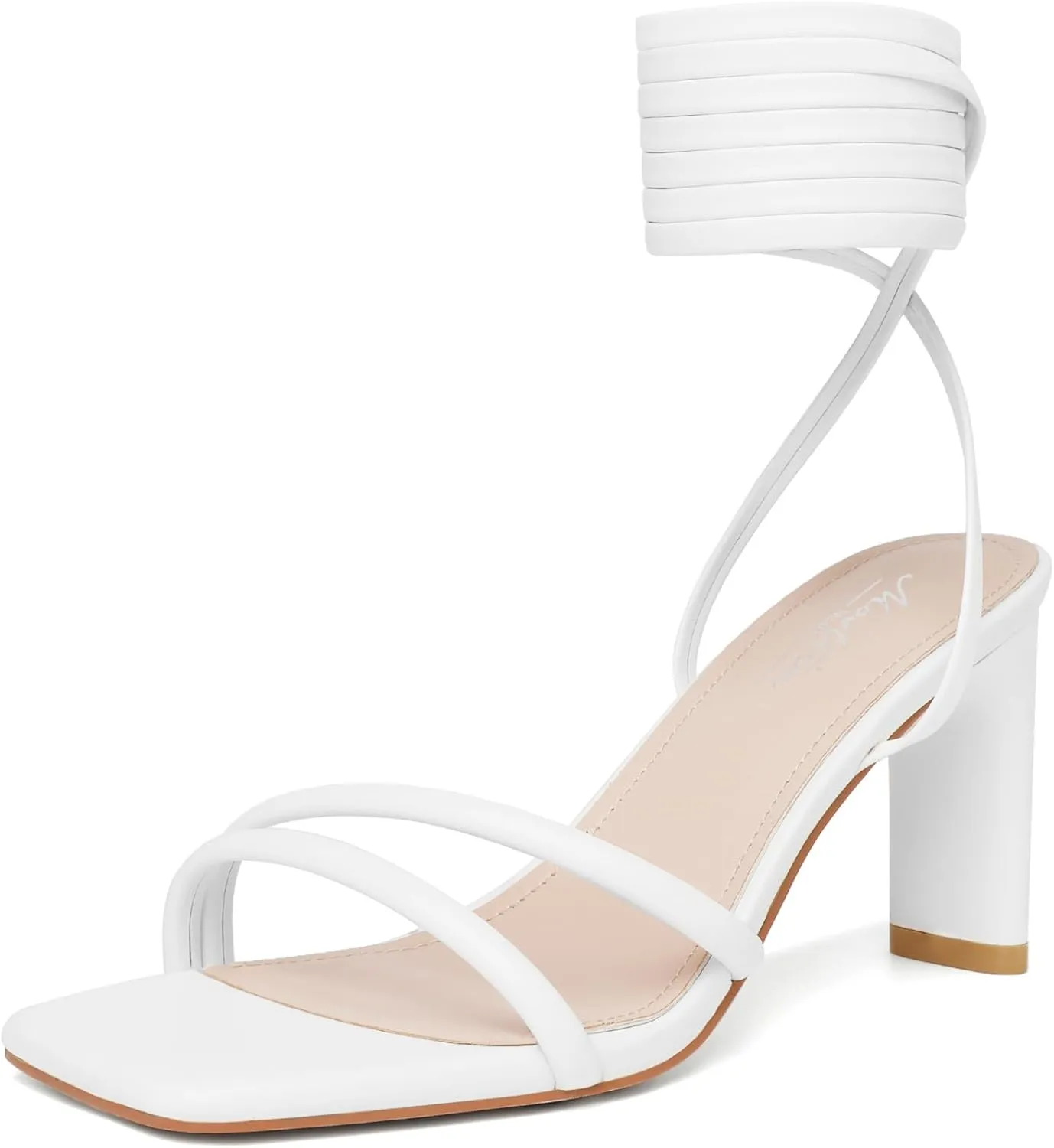 Mostrin Womens Sandals Strappy Heels for Women Ankle Strap Lace Up Heels Square Open Toe Heels Tie Up Stiletto High Heeled Sandals for Prom, Party, Daily Wear