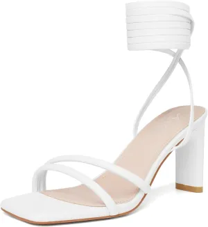Mostrin Womens Sandals Strappy Heels for Women Ankle Strap Lace Up Heels Square Open Toe Heels Tie Up Stiletto High Heeled Sandals for Prom, Party, Daily Wear