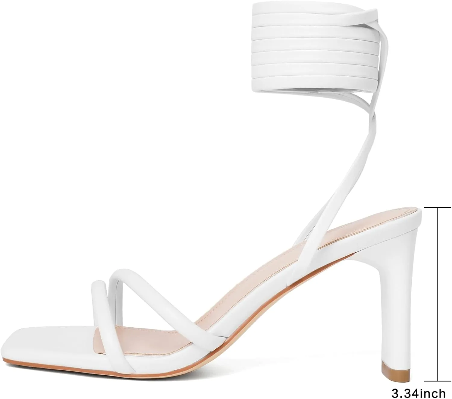 Mostrin Womens Sandals Strappy Heels for Women Ankle Strap Lace Up Heels Square Open Toe Heels Tie Up Stiletto High Heeled Sandals for Prom, Party, Daily Wear