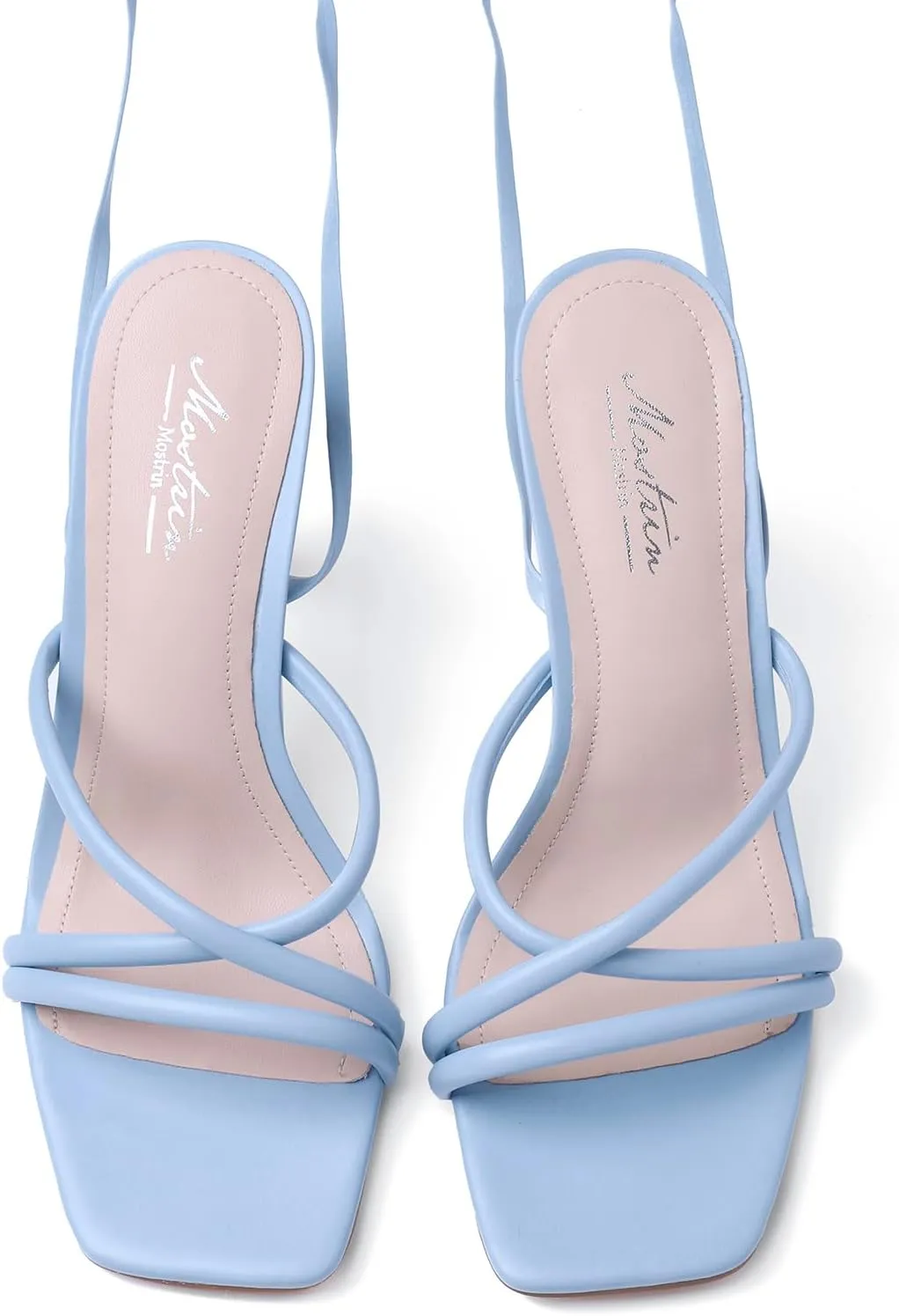 Mostrin Womens Sandals Strappy Heels for Women Lace Up Square Open Toe Heels Tie Up High Heeled Sandals for Prom, Party, Daily Wear