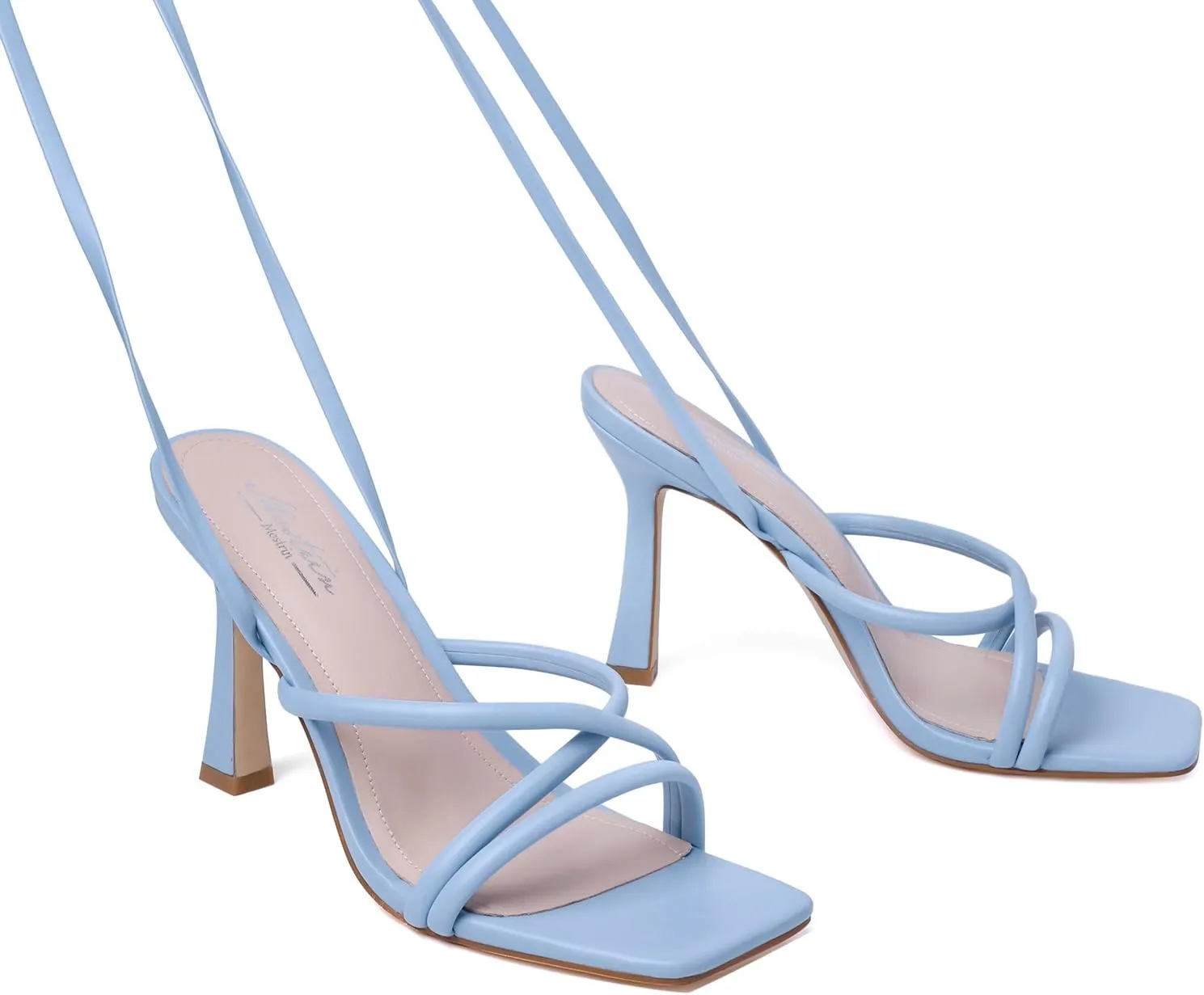 Mostrin Womens Sandals Strappy Heels for Women Lace Up Square Open Toe Heels Tie Up High Heeled Sandals for Prom, Party, Daily Wear