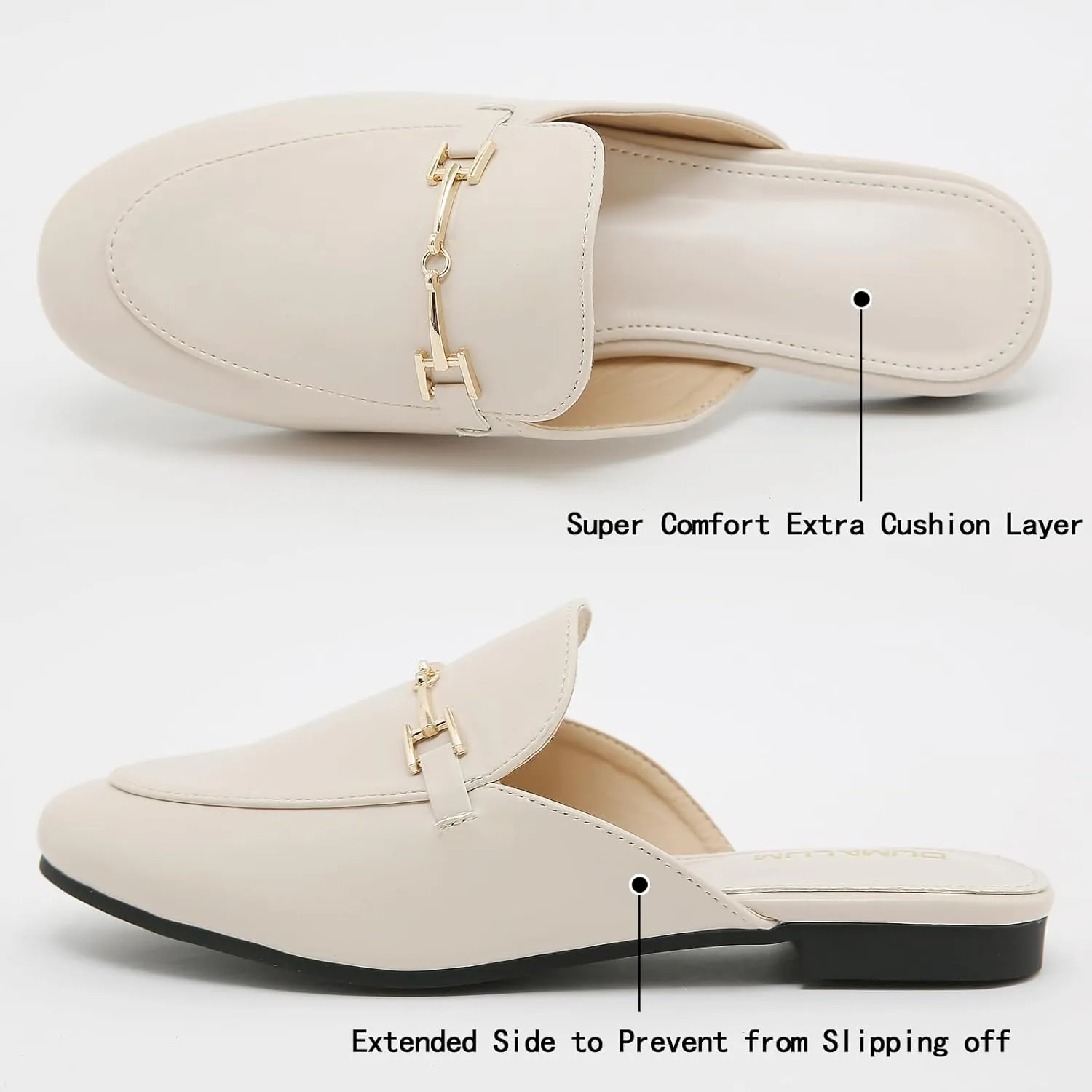 Mules for Women Flats Round Toe Womens Mules Buckle Slip on Slides Backless Loafer Shoes