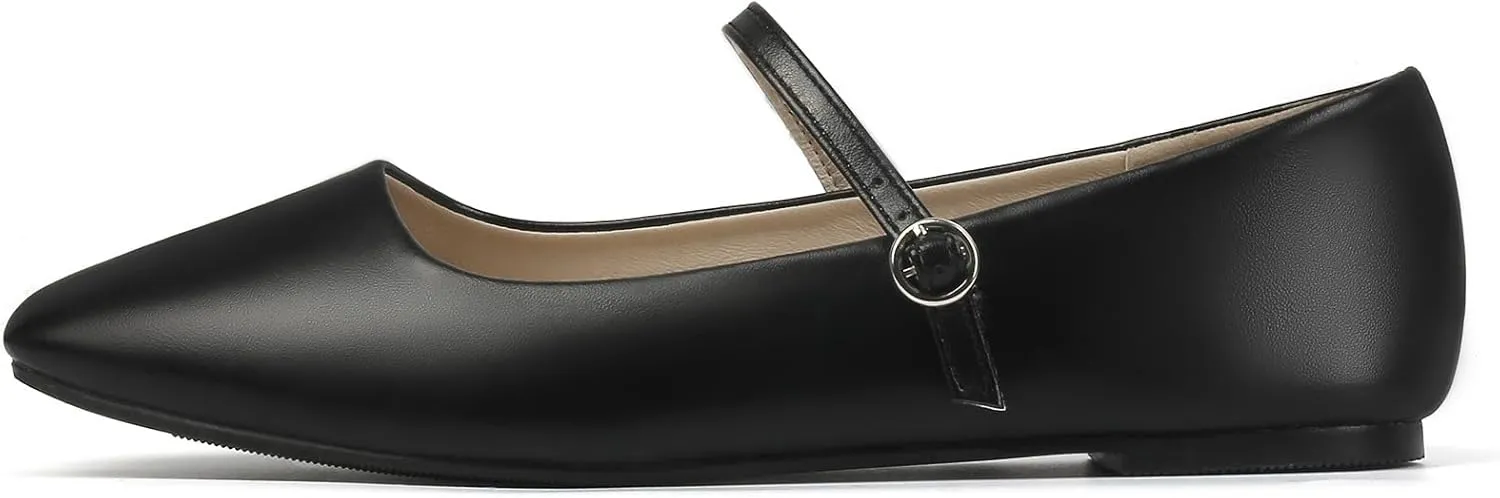 MUSSHOE Womens Ballet Mary Jane Flats Shoes Adjustable Strap Comfortable Square Closed Toe Versatile Chic Footwear with Latex Insole