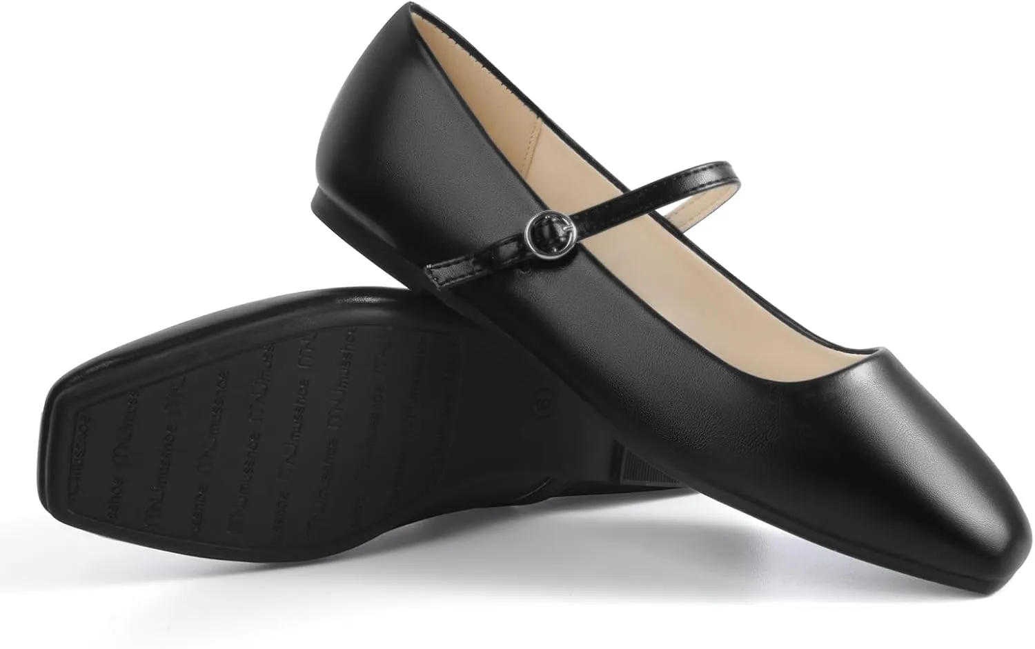 MUSSHOE Womens Ballet Mary Jane Flats Shoes Adjustable Strap Comfortable Square Closed Toe Versatile Chic Footwear with Latex Insole
