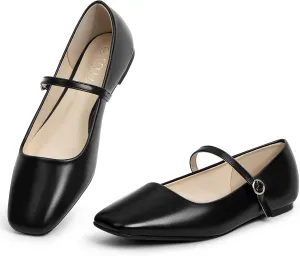 MUSSHOE Womens Ballet Mary Jane Flats Shoes Adjustable Strap Comfortable Square Closed Toe Versatile Chic Footwear with Latex Insole