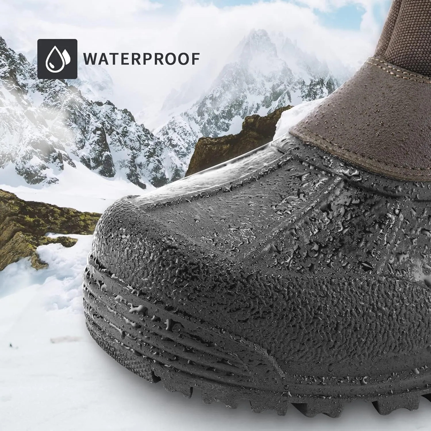 mysoft Men's Winter Snow Boots Mid Calf Waterproof Insulated Fur Lined Warm Anti-Slip Zip Boot