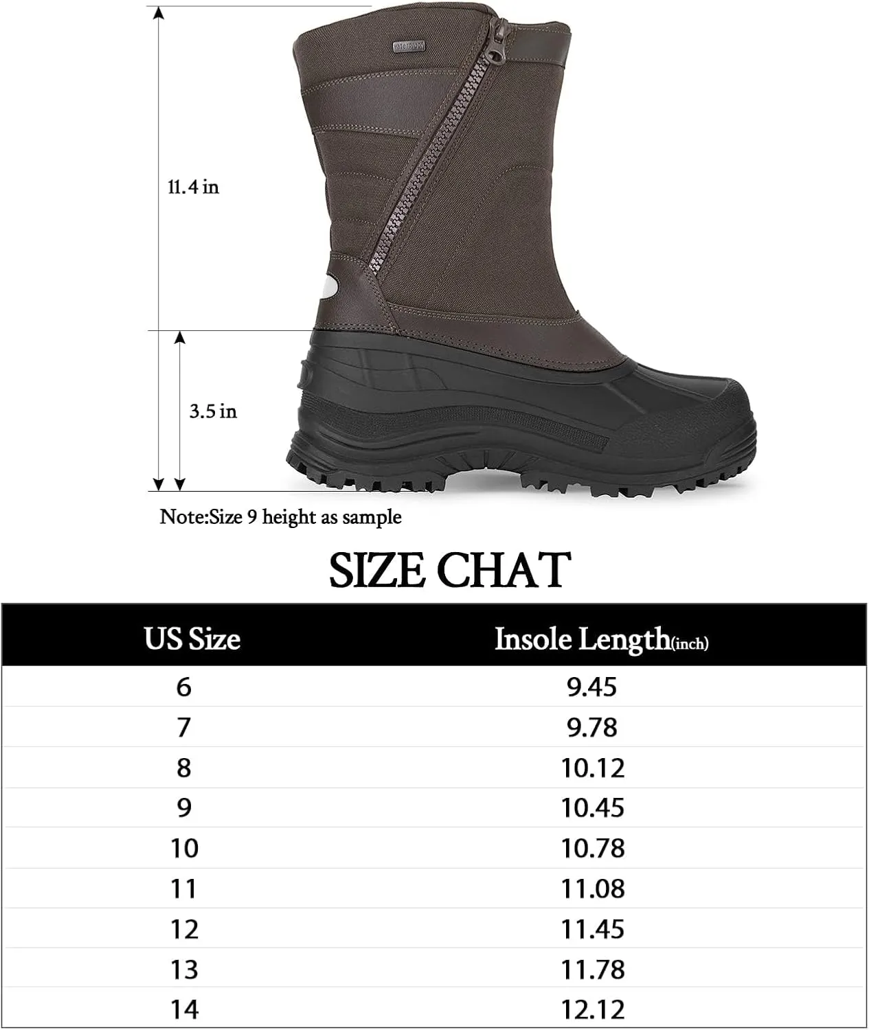 mysoft Men's Winter Snow Boots Mid Calf Waterproof Insulated Fur Lined Warm Anti-Slip Zip Boot