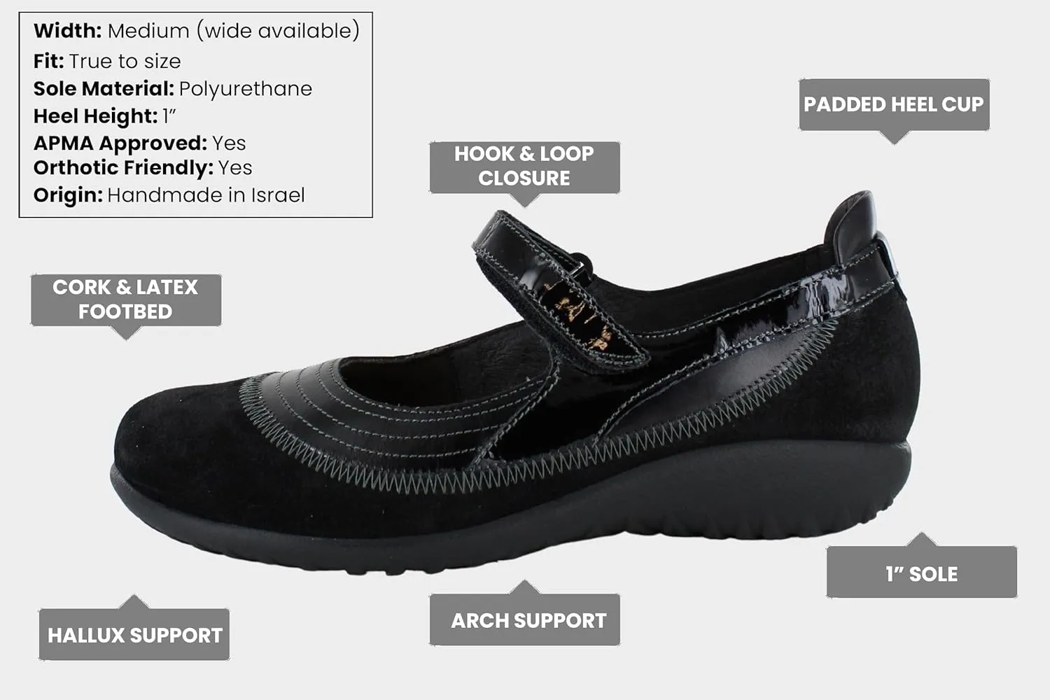 NAOT Footwear Women's Kirei Maryjane with Cork Footbed and Arch Comfort and Support - Lightweight and Perfect for Travel- Removable Footbed