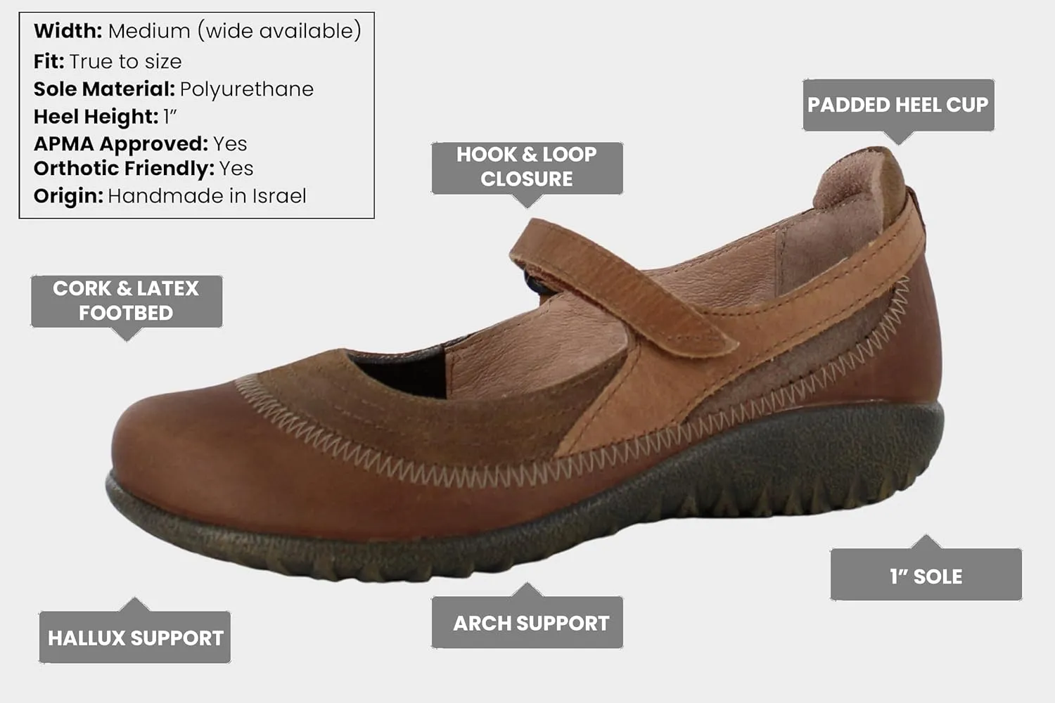 NAOT Footwear Women's Kirei Maryjane with Cork Footbed and Arch Comfort and Support - Lightweight and Perfect for Travel- Removable Footbed