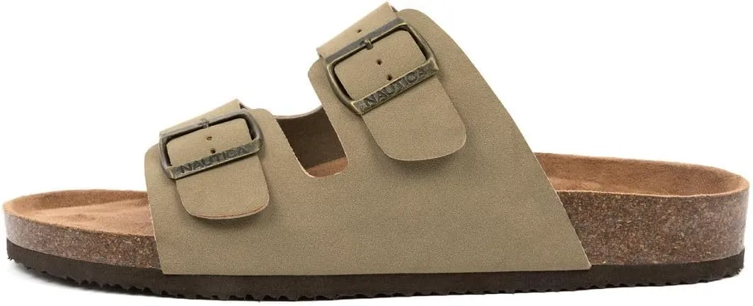 Nautica Men's Sandals - Casual Slides with 2 Adjustable Buckle Straps and Cork Footbed for Ultimate Comfort and Style (Regular/Wide Width, Big Size)