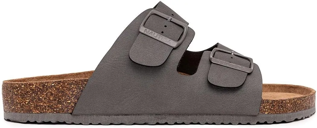 Nautica Men's Sandals - Casual Slides with 2 Adjustable Buckle Straps and Cork Footbed for Ultimate Comfort and Style (Regular/Wide Width, Big Size)