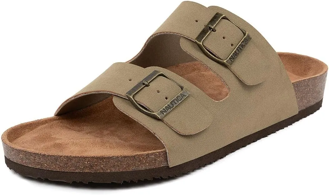 Nautica Men's Sandals - Casual Slides with 2 Adjustable Buckle Straps and Cork Footbed for Ultimate Comfort and Style (Regular/Wide Width, Big Size)