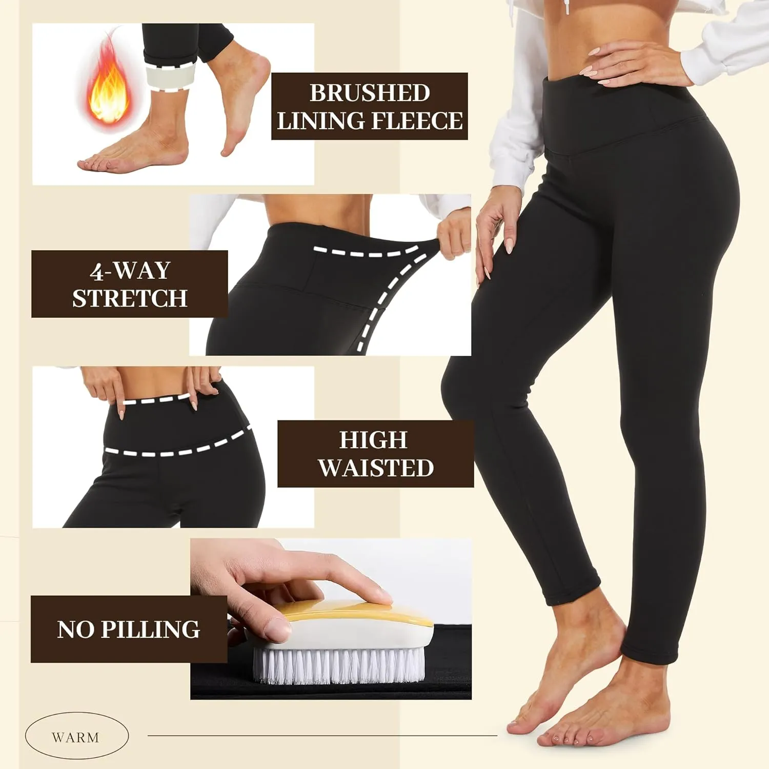 NexiEpoch Fleece Lined Leggings Women - Thermal Thick Winter Warm High Waisted Tummy Control Soft Pants for Snow Cold