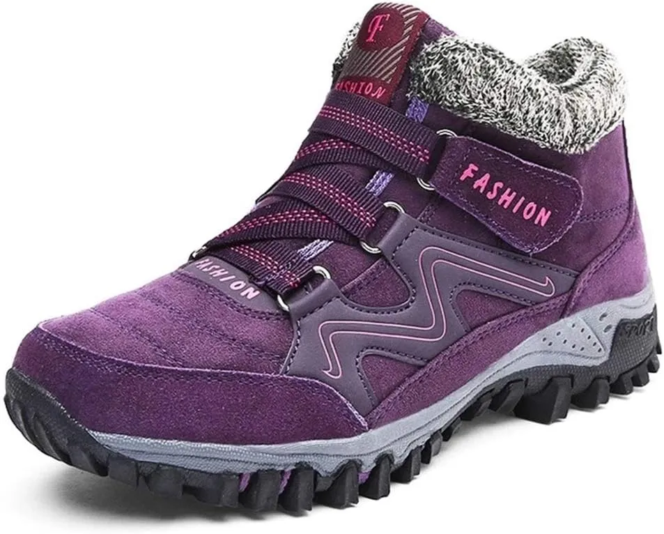Nobrandd Women's Winter Thermal Villi Leather Platform Fashion high top Boots Purple