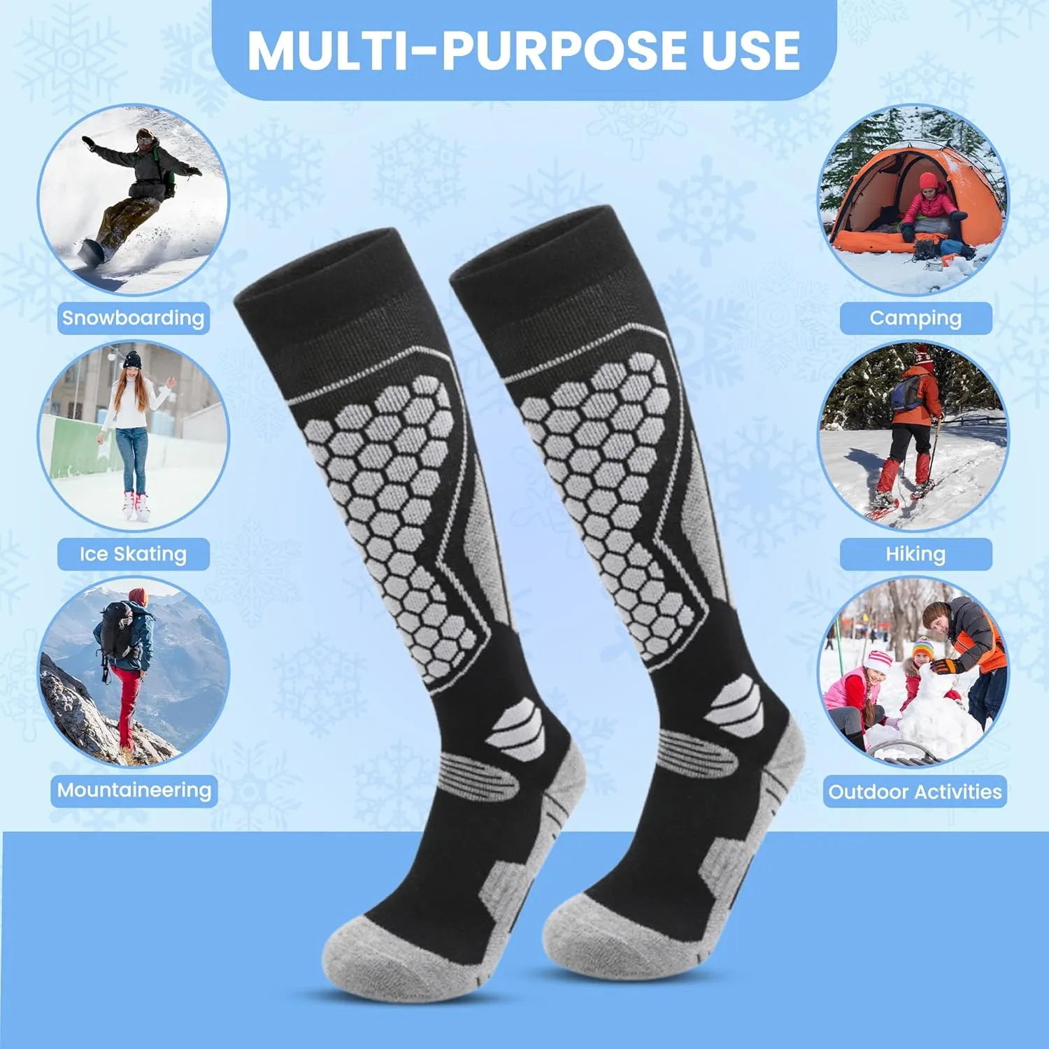 Non Slip Hiking Socks for Men & Women, Merino Wool Socks for Men & Women, Soft & Breathable, Arch & Achilles Protection