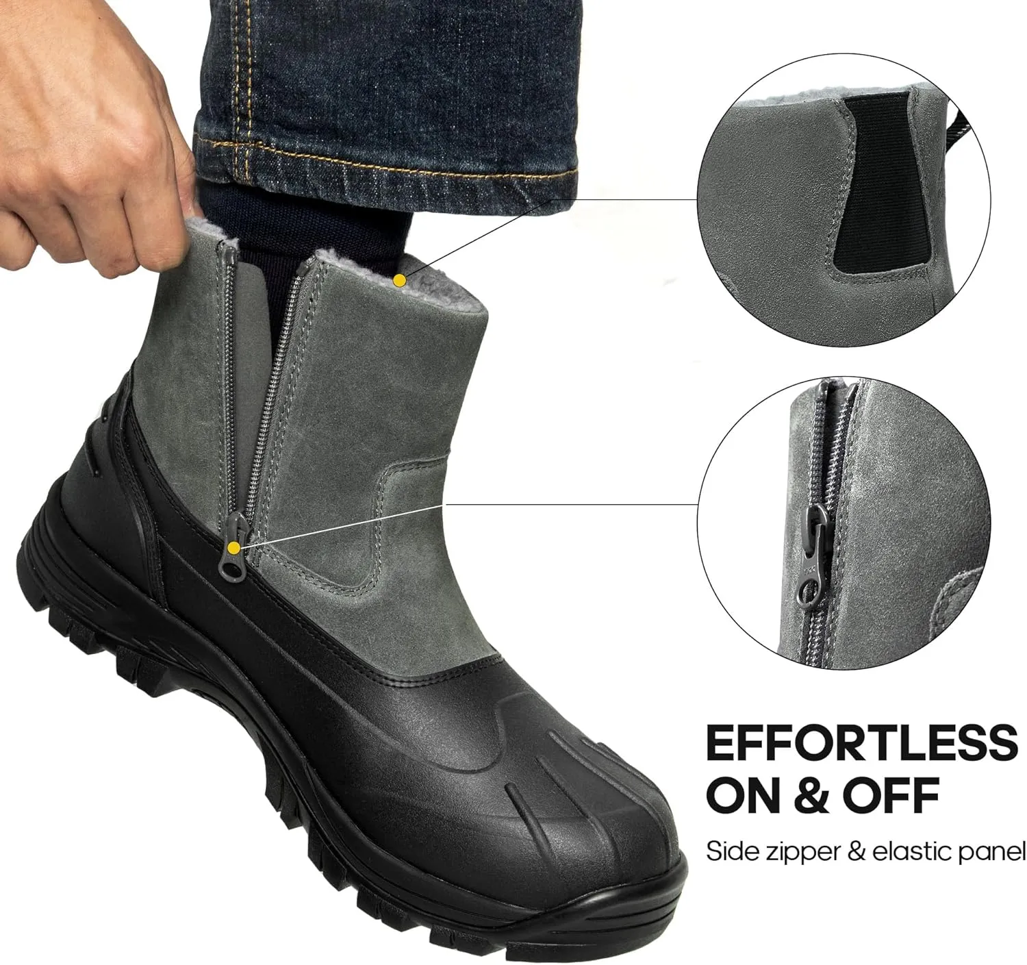 NORTIV 8 Mens Slip on Winter Waterproof Rain Boot for Outdoor