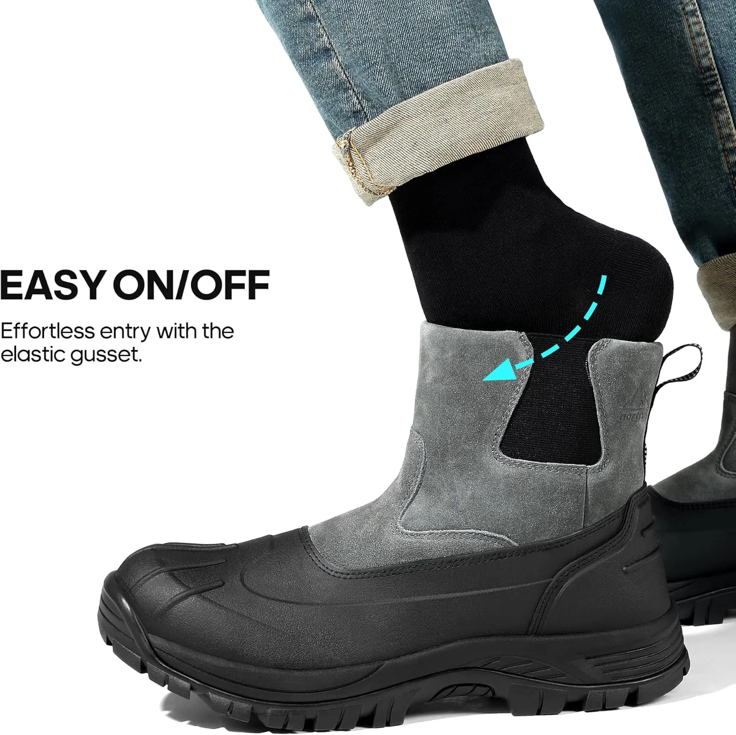 NORTIV 8 Mens Slip on Winter Waterproof Rain Boot for Outdoor
