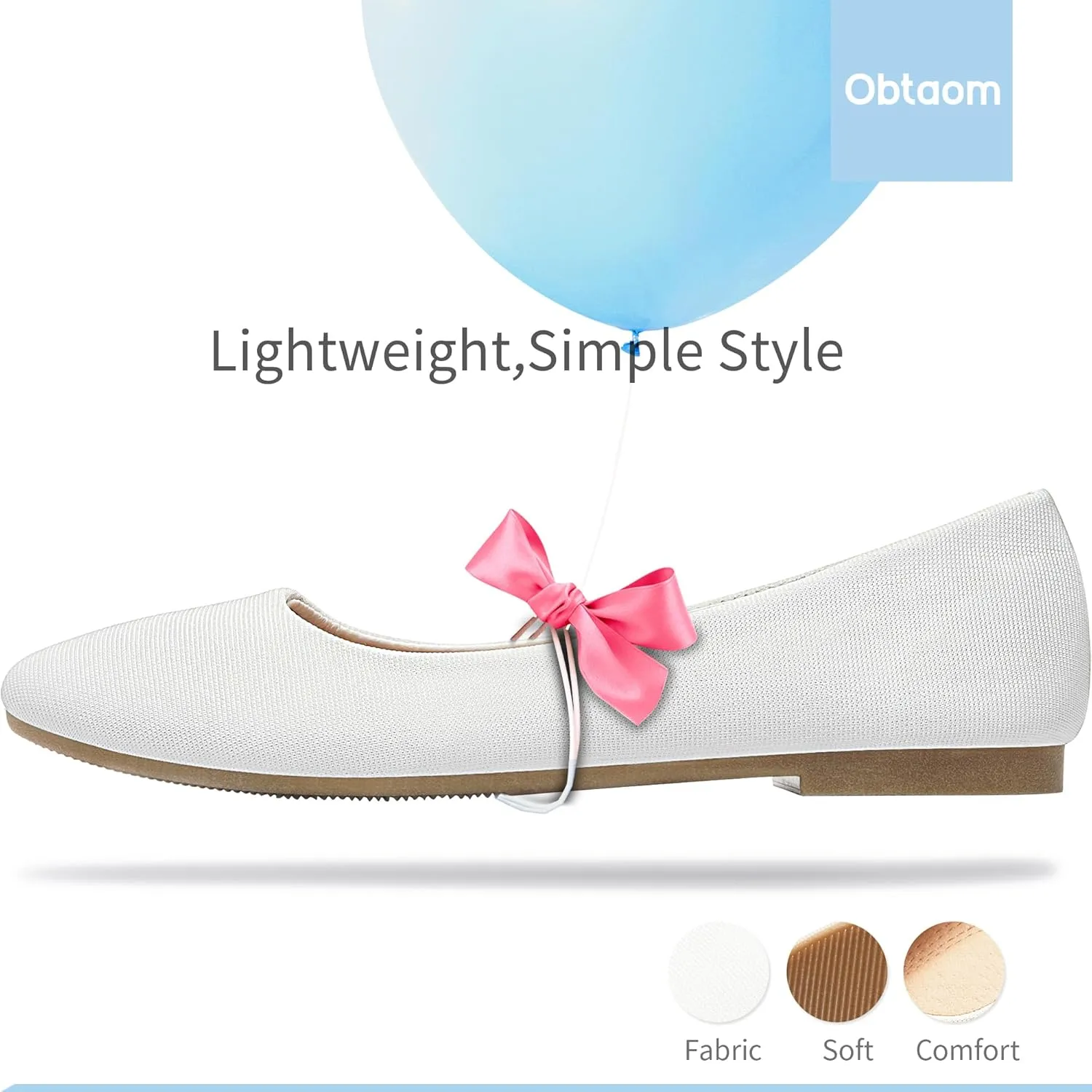 Obtaom Round Toe Women Flat Shoes Slip on Girls Dress Black Ballet Flats
