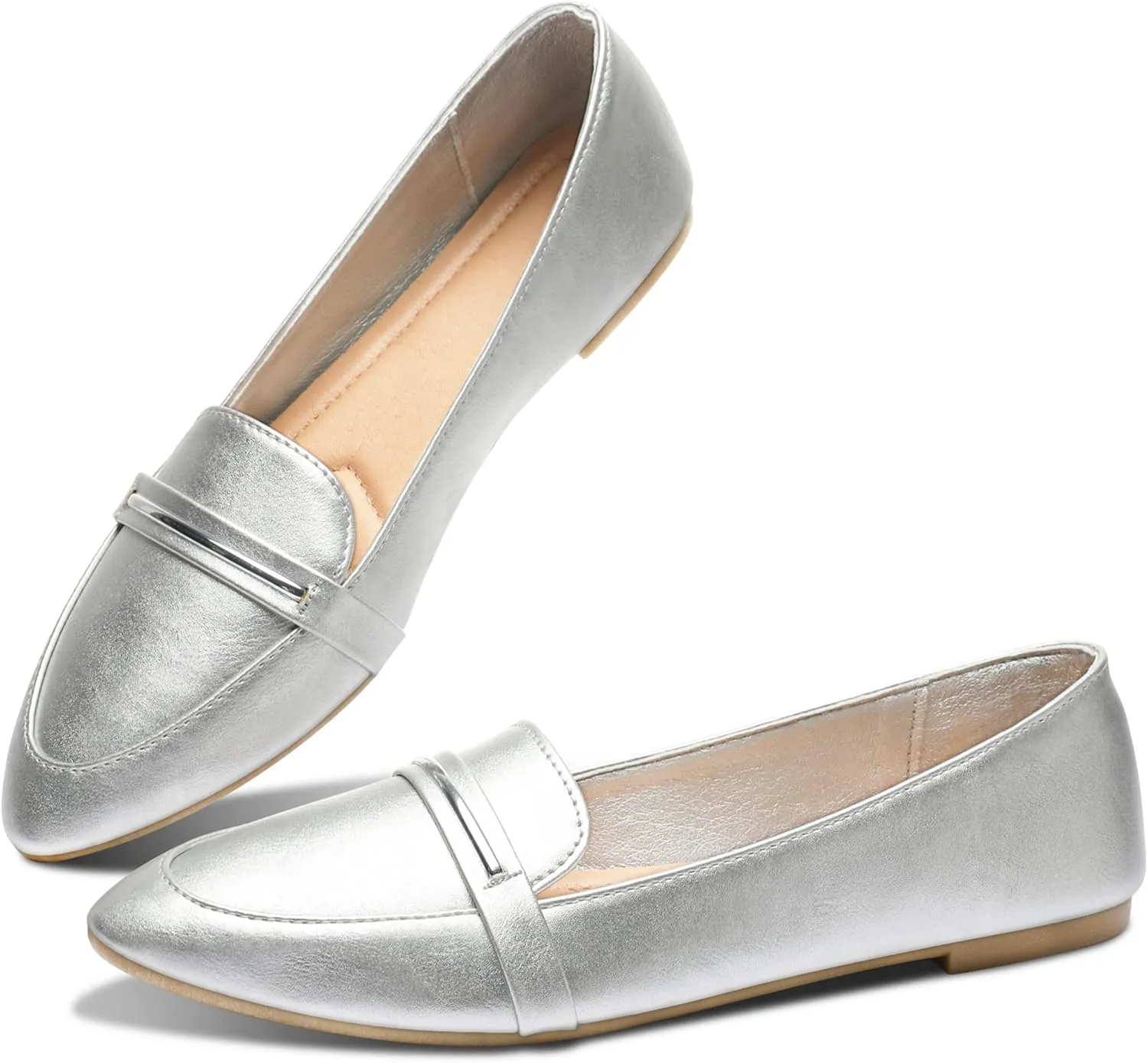 Obtaom Women's Pointy Toe Loafer Flat Comfortable Faux Suede Work Shoes,Cute Penny Loafer Slip On Ballet Flat