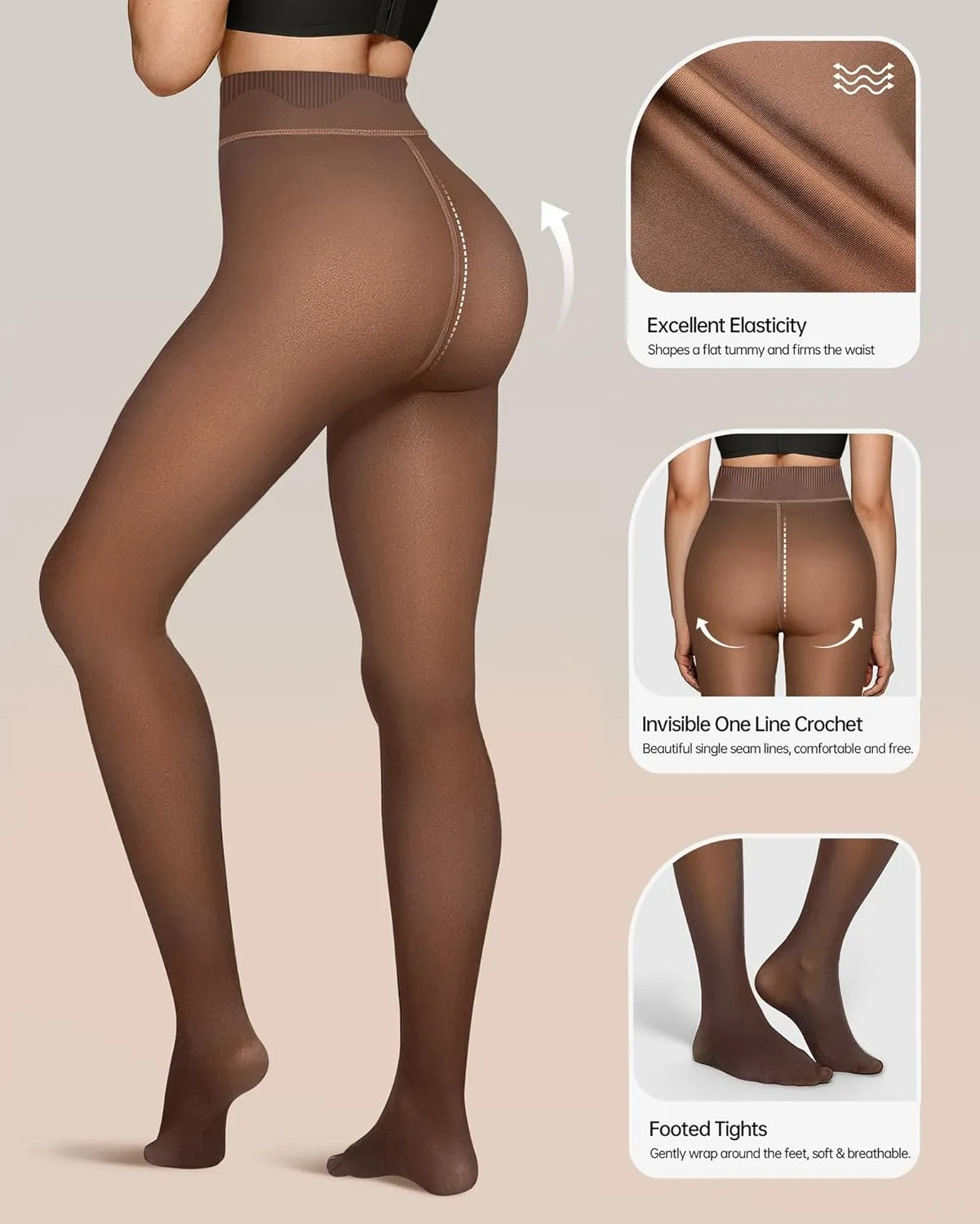 OEAK Women's Fleece Lined Leggings - Sheer Fake Translucent Pantyhose Thermal High Waisted Footed Tights S-XXL