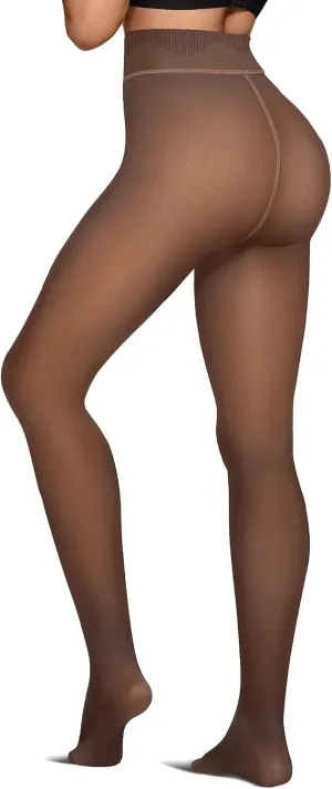OEAK Women's Fleece Lined Leggings - Sheer Fake Translucent Pantyhose Thermal High Waisted Footed Tights S-XXL