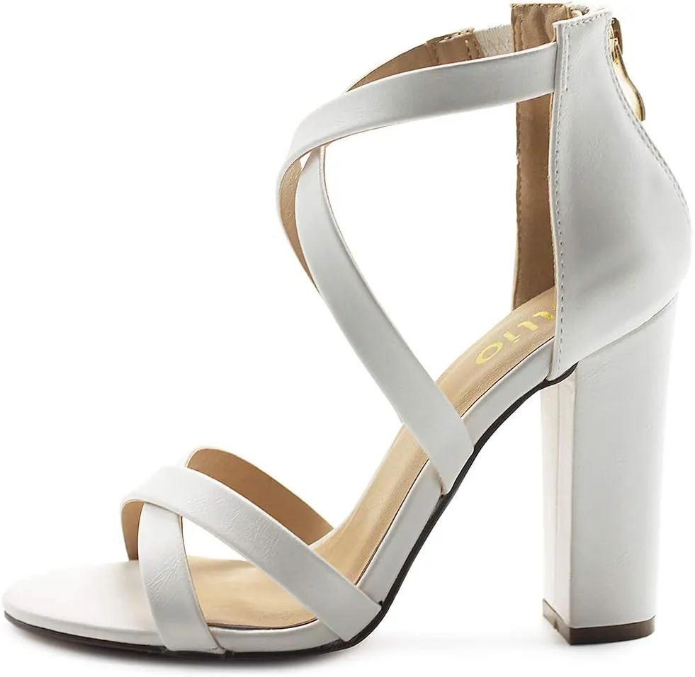 Ollio Women's Shoes Faux Suede or Faux Leather Ankle Toe Cross Strap Zip Up High Heels Pumps Sandals H98