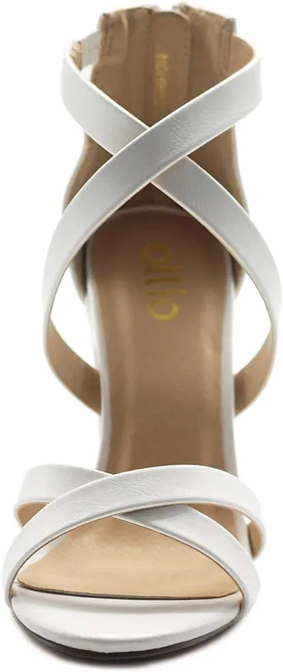 Ollio Women's Shoes Faux Suede or Faux Leather Ankle Toe Cross Strap Zip Up High Heels Pumps Sandals H98