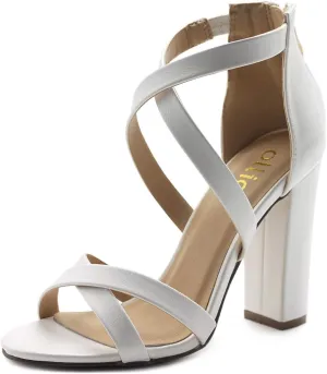 Ollio Women's Shoes Faux Suede or Faux Leather Ankle Toe Cross Strap Zip Up High Heels Pumps Sandals H98