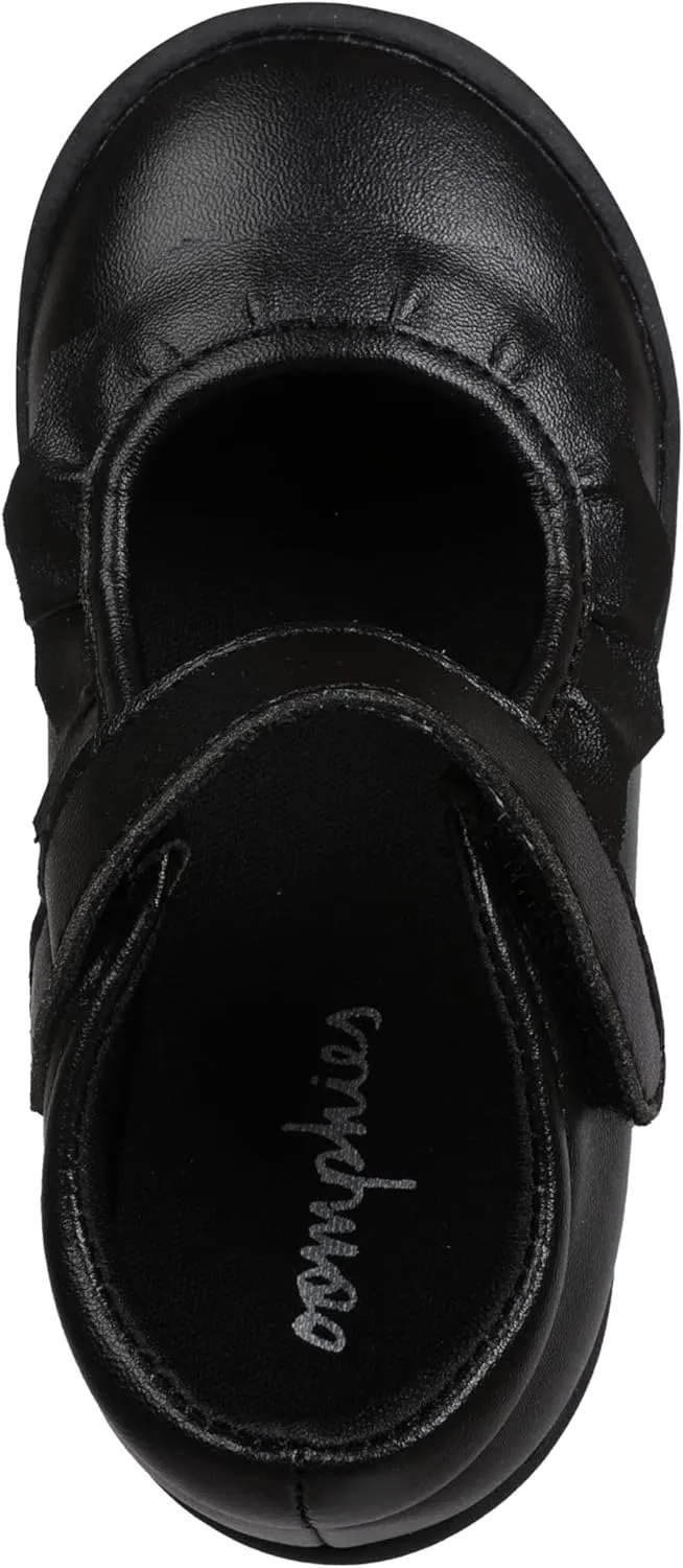 Oomphies Amina Leather Mary Jane Shoes for Girls – Ruffled Dress Shoes with Hook & Loop Closure, Soft Cushion Footbed