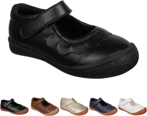 Oomphies Amina Leather Mary Jane Shoes for Girls – Ruffled Dress Shoes with Hook & Loop Closure, Soft Cushion Footbed