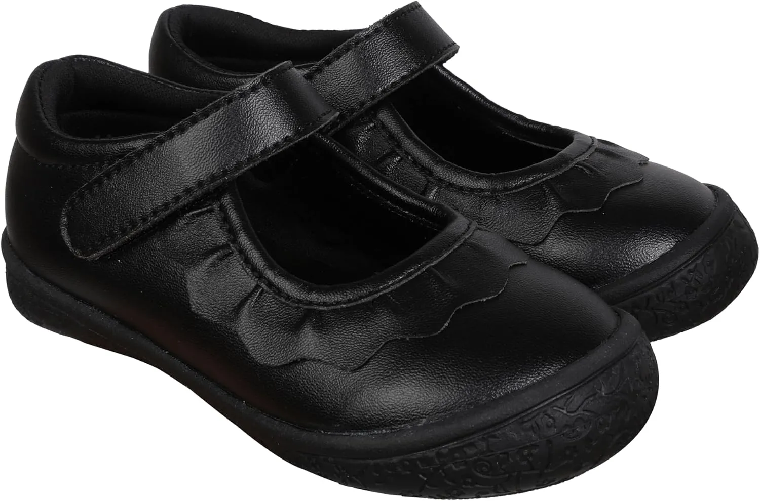 Oomphies Amina Leather Mary Jane Shoes for Girls – Ruffled Dress Shoes with Hook & Loop Closure, Soft Cushion Footbed
