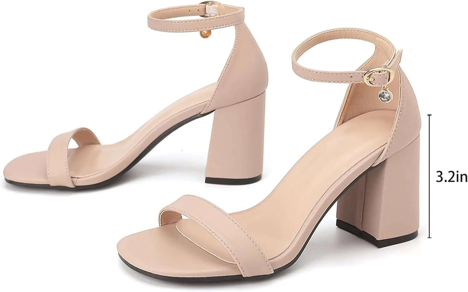 Open Toe Ankle Strap Heels Sandals, Women's Low Block Chunky Heels Party & Dating Dress Pumps Shoes