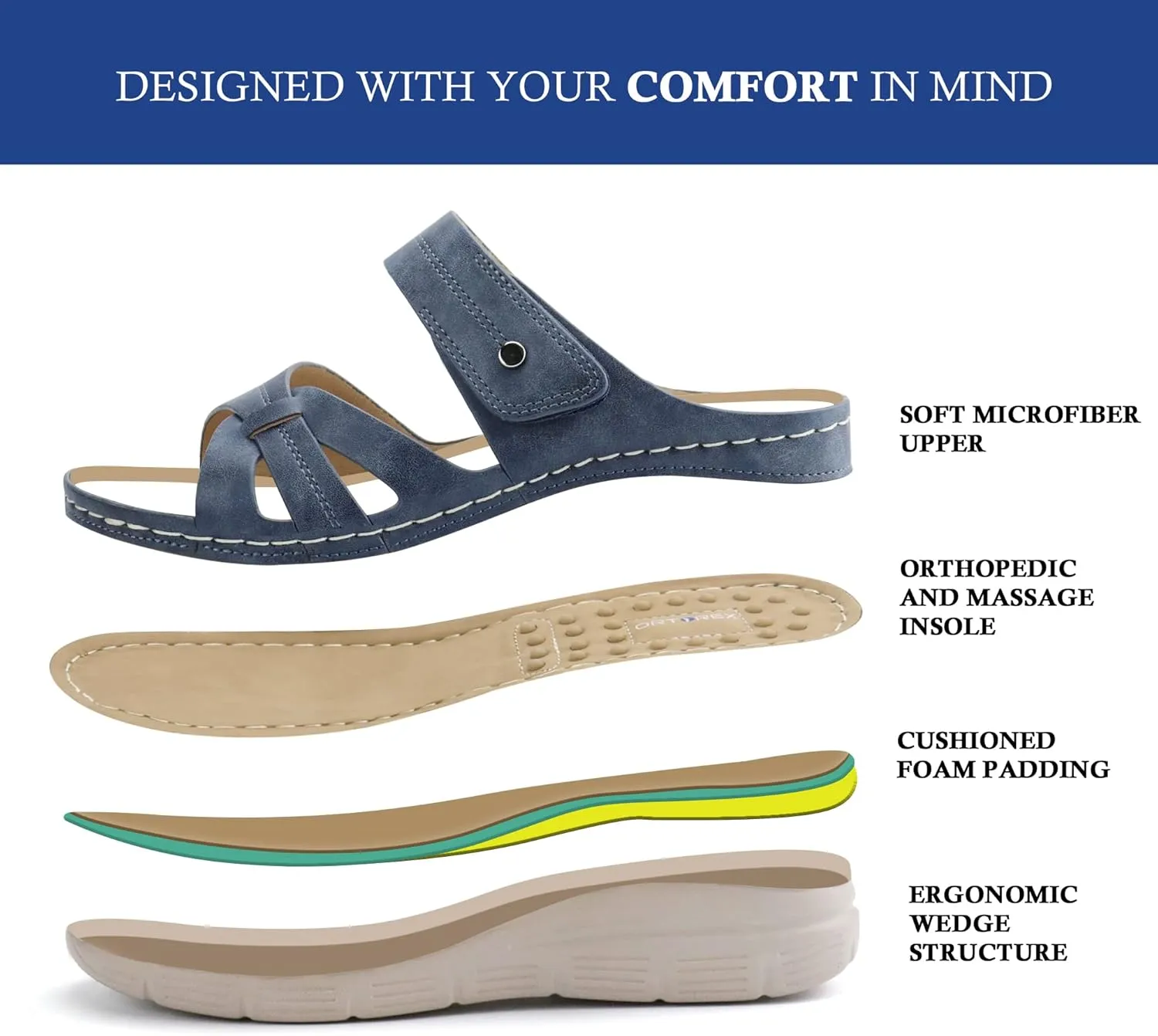 Ortho rest Women Orthotic Slides Comfortable Orthopedic Sandals Walking Sandals with Arch Support