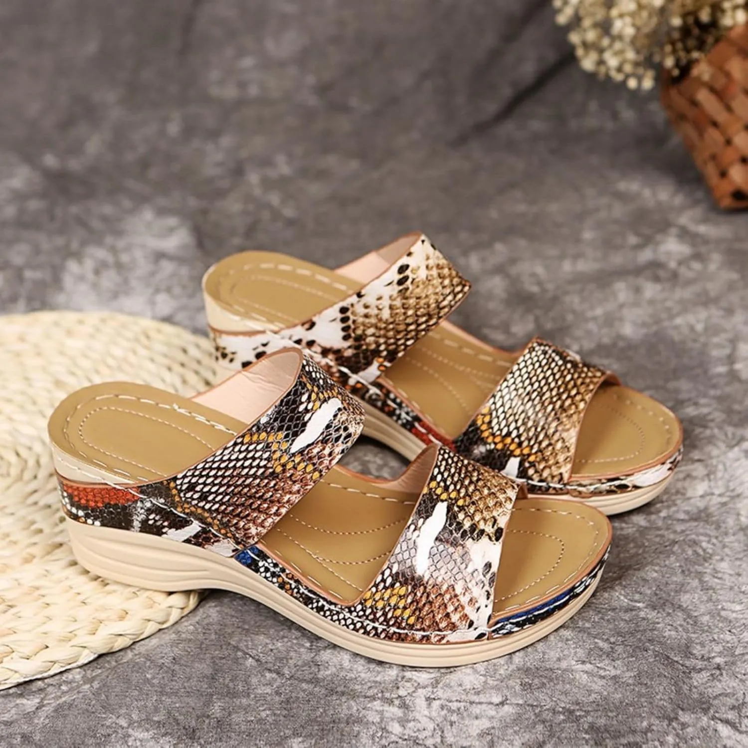 Orthopedic Sandals for Women Platform Wedge Arch Support Flat Slipper Open Toe Comfort Casual Beach Walking Heels Shoes