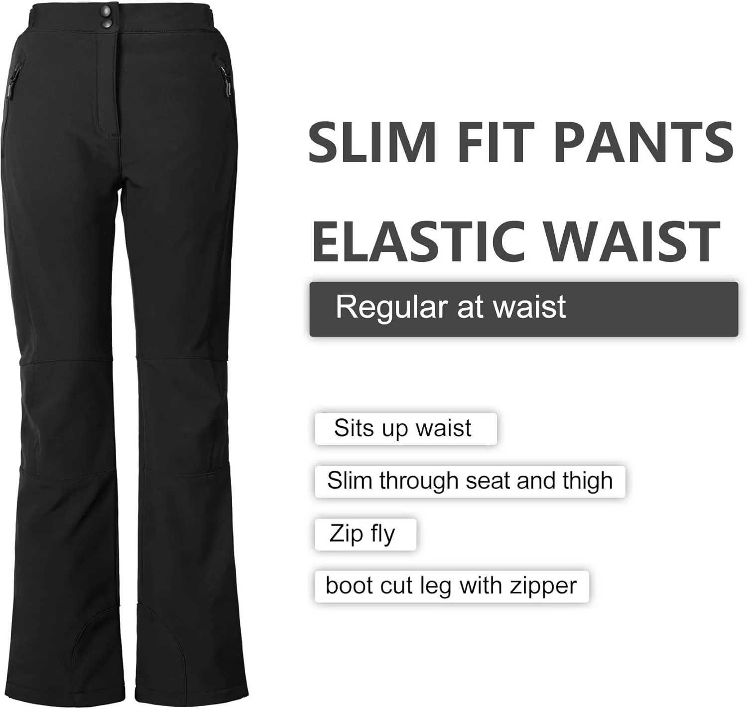 Outdoor Ventures Women's Sleek Waterproof Softshell Fleece Lined Ski Snow Insulated High Rise Hiking Pants with Bottom Zipper