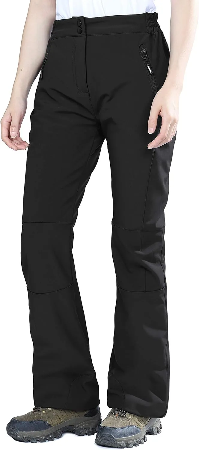 Outdoor Ventures Women's Sleek Waterproof Softshell Fleece Lined Ski Snow Insulated High Rise Hiking Pants with Bottom Zipper