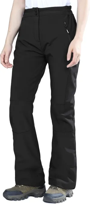 Outdoor Ventures Women's Sleek Waterproof Softshell Fleece Lined Ski Snow Insulated High Rise Hiking Pants with Bottom Zipper