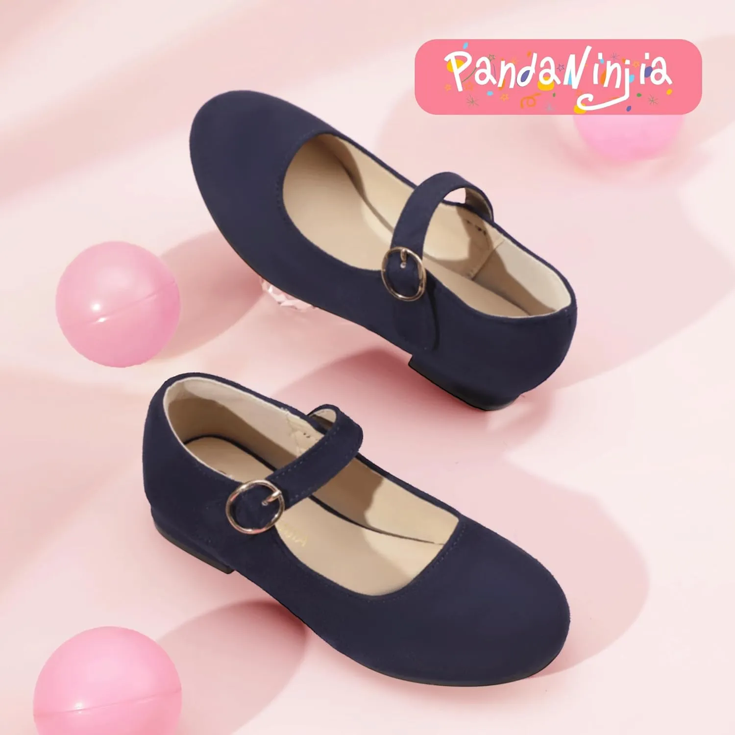 PANDANINJIA Girls Dress Shoes Patent Ballerina Flats Toddler Little Big Kid Mary Jane Low Heels Shoes