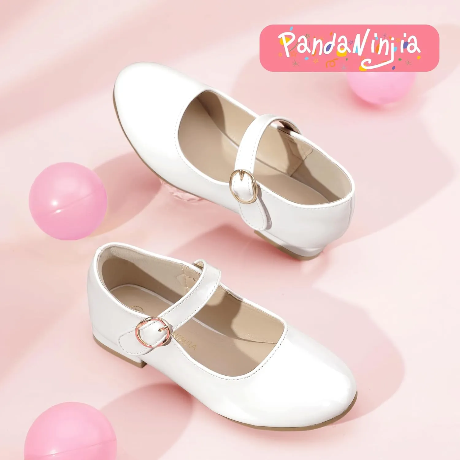 PANDANINJIA Girls Dress Shoes Patent Ballerina Flats Toddler Little Big Kid Mary Jane Low Heels Shoes