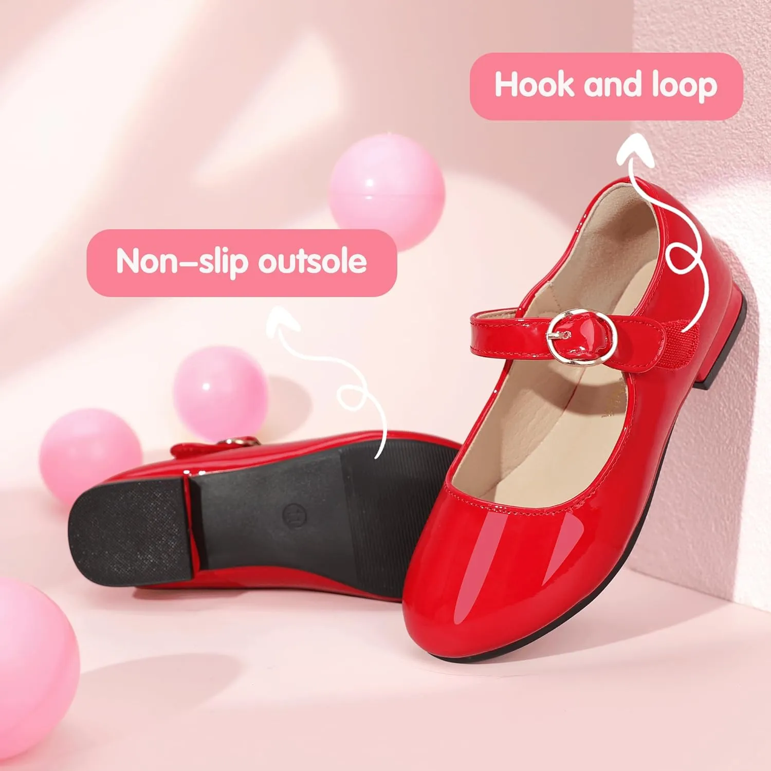PANDANINJIA Girls Dress Shoes Patent Ballerina Flats Toddler Little Big Kid Mary Jane Low Heels Shoes