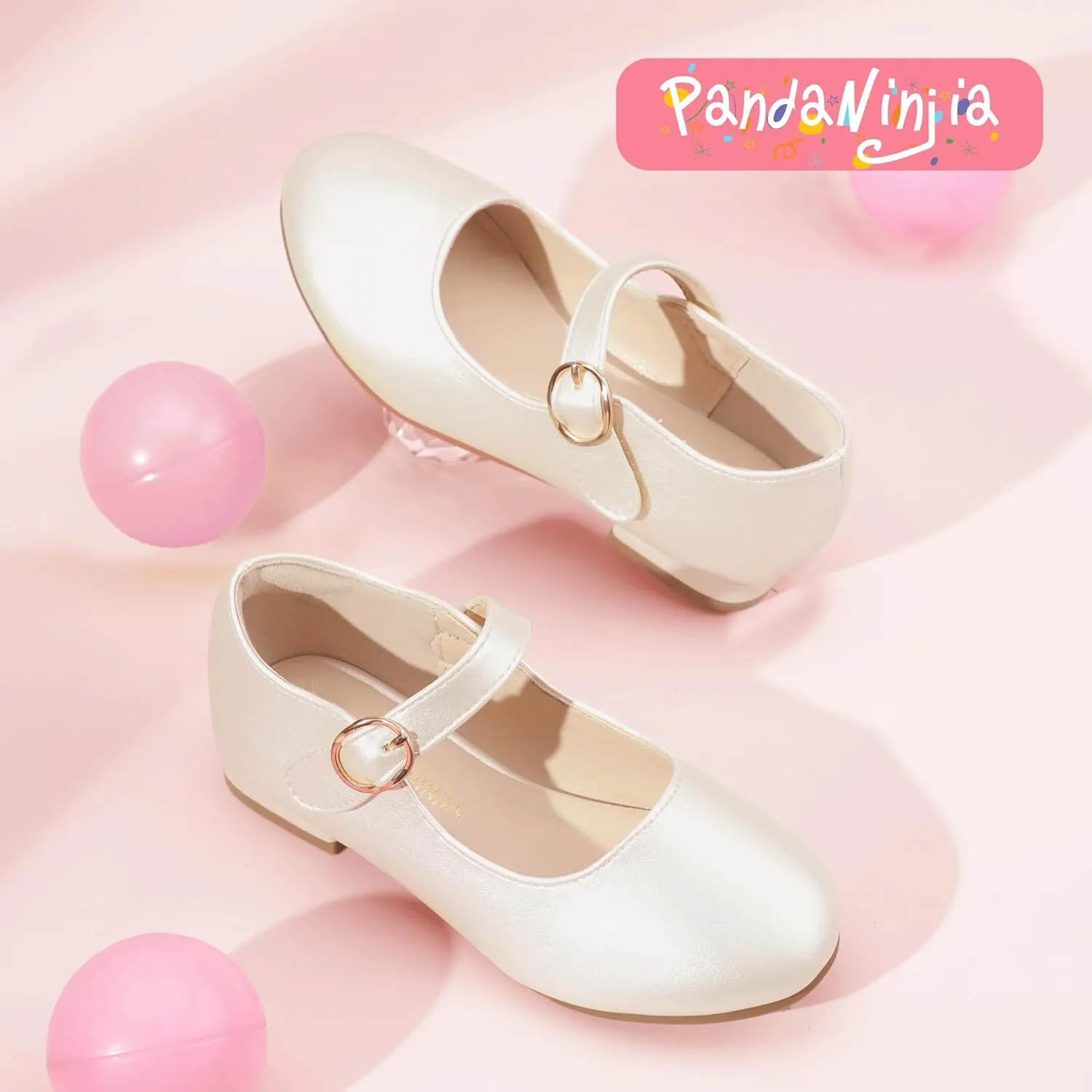 PANDANINJIA Girls Dress Shoes Patent Ballerina Flats Toddler Little Big Kid Mary Jane Low Heels Shoes