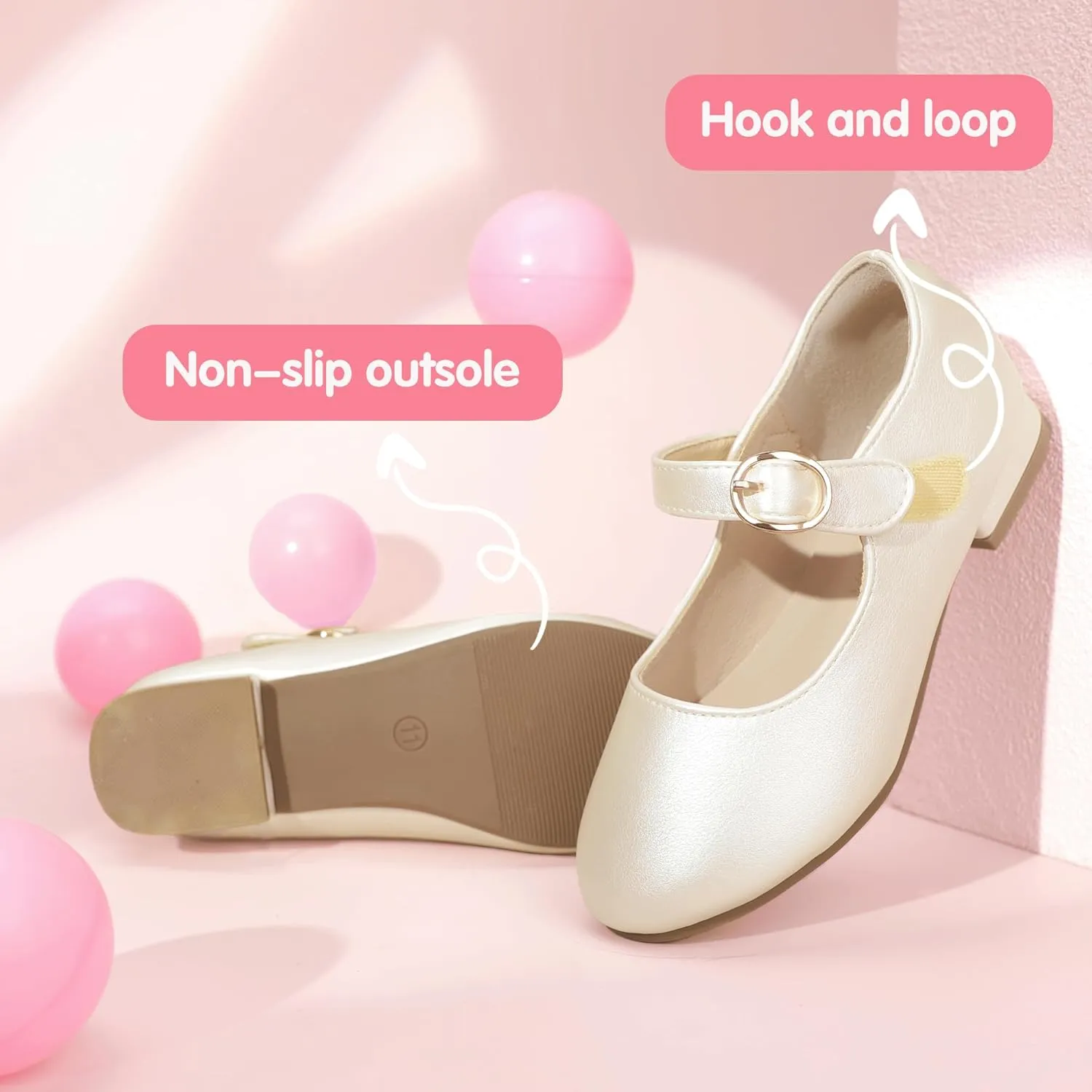 PANDANINJIA Girls Dress Shoes Patent Ballerina Flats Toddler Little Big Kid Mary Jane Low Heels Shoes
