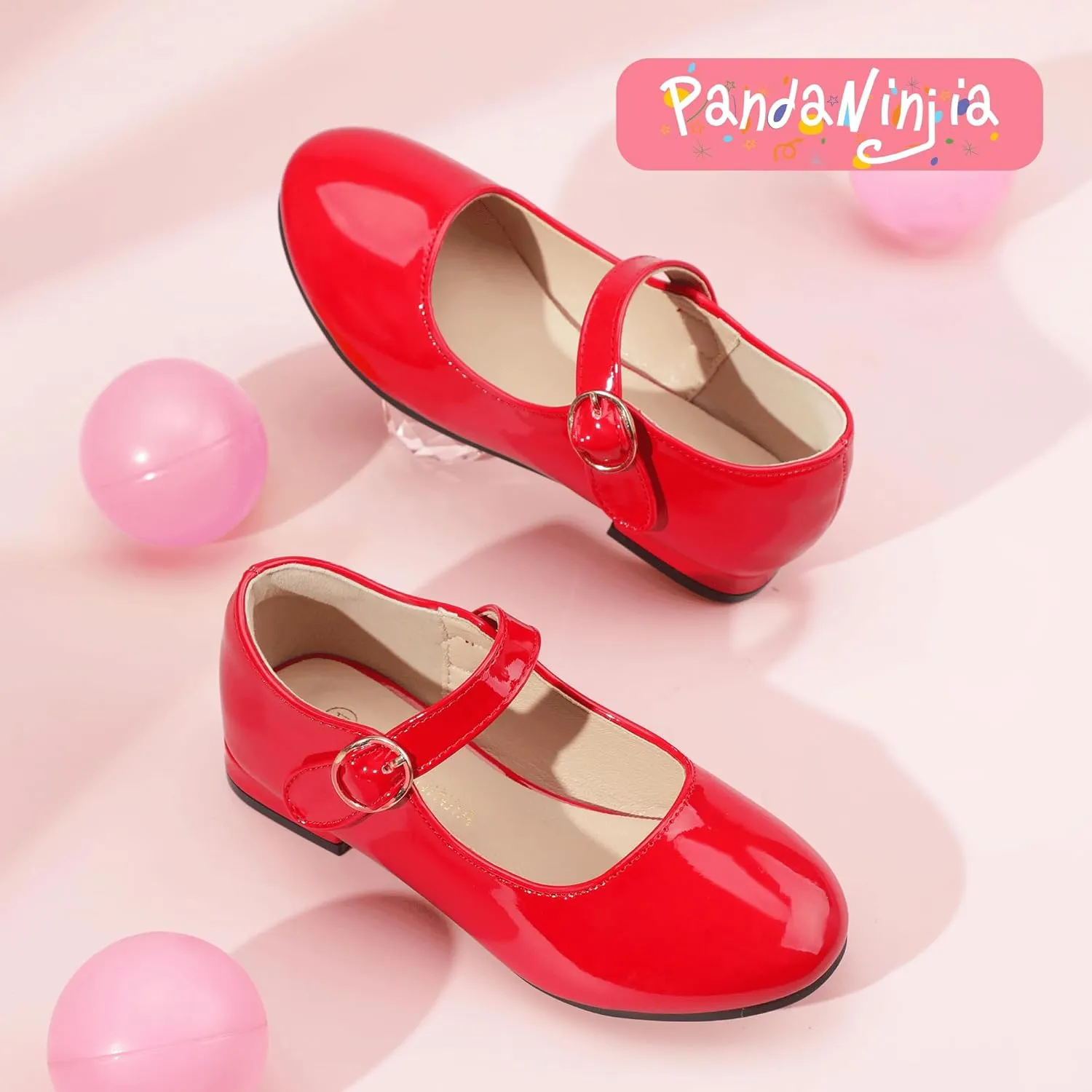 PANDANINJIA Girls Dress Shoes Patent Ballerina Flats Toddler Little Big Kid Mary Jane Low Heels Shoes