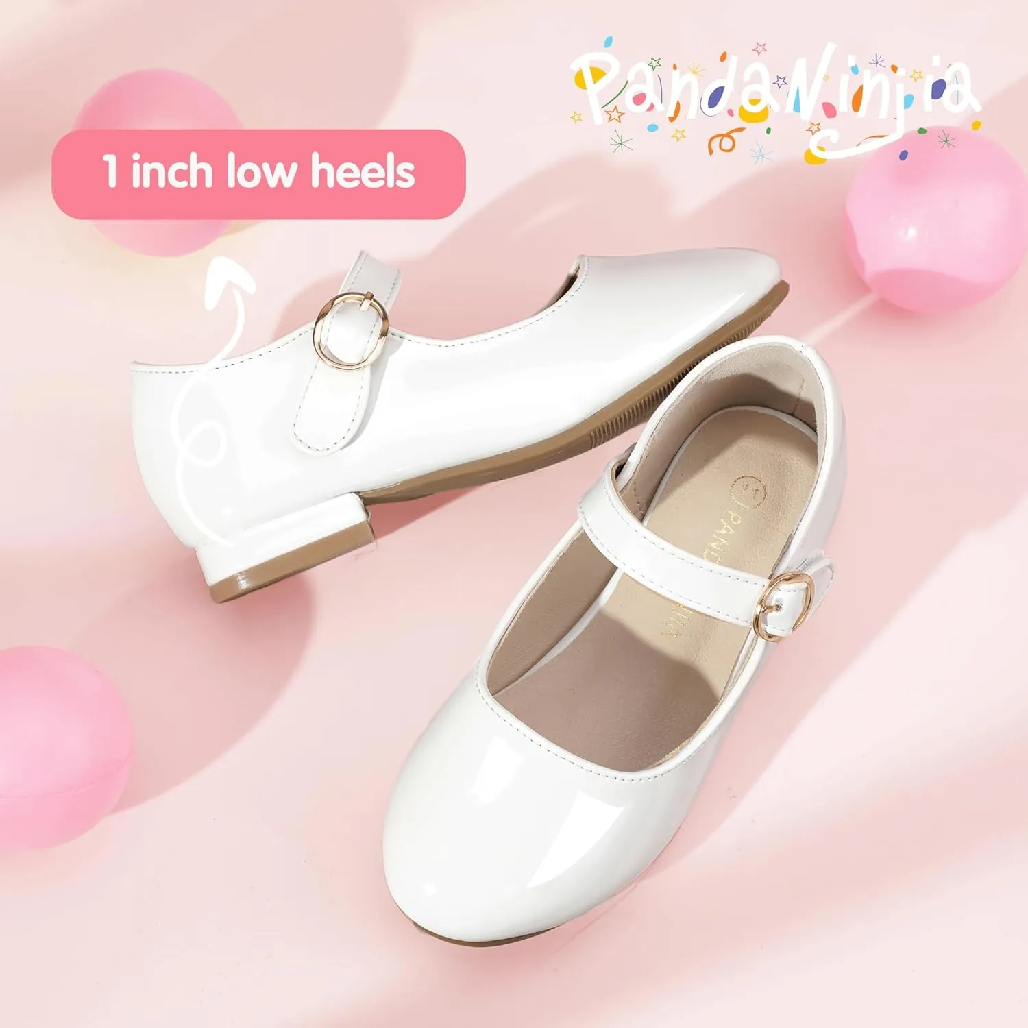 PANDANINJIA Girls Dress Shoes Patent Ballerina Flats Toddler Little Big Kid Mary Jane Low Heels Shoes