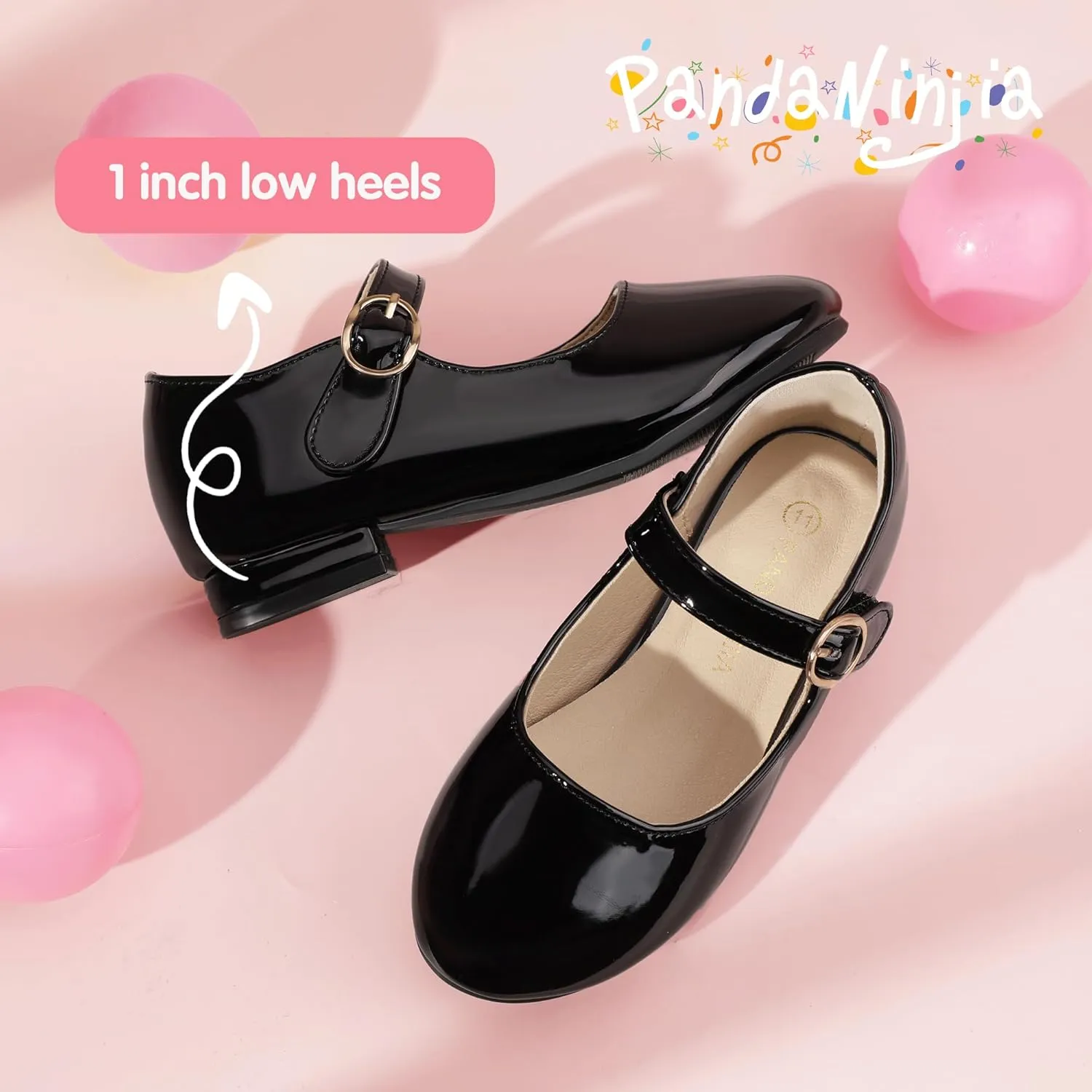 PANDANINJIA Girls Dress Shoes Patent Ballerina Flats Toddler Little Big Kid Mary Jane Low Heels Shoes